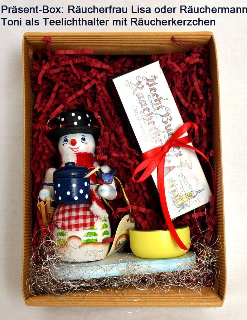 Geschenke-Box Räucherfigur als Teelichthalter Lisa/Toni" 14 cm sortiert