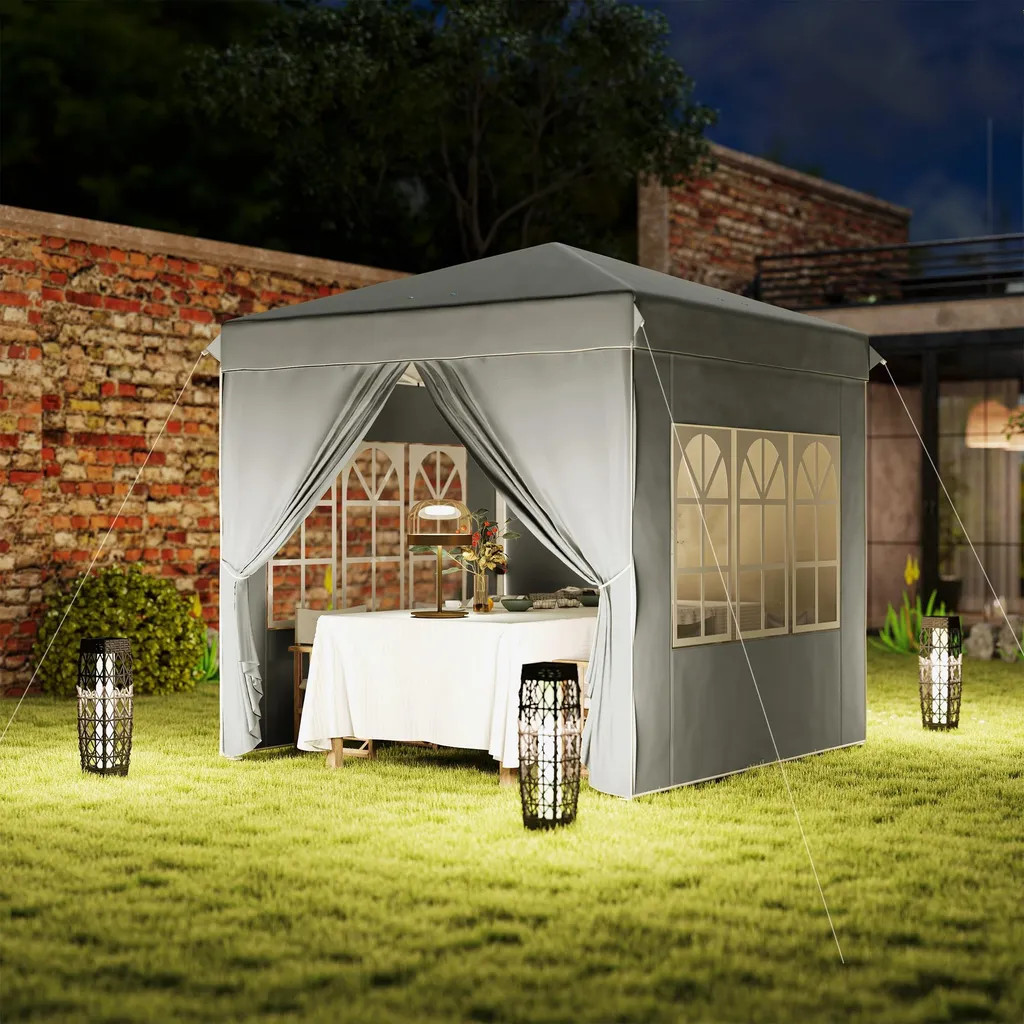 Fortuna Lai Gazebo 2,5x2,5 m, idrorepellente, stabile, resistente alle intemperie, gazebo pieghevole pop-up, protezione UV 50+, tenda da giardino pieghevole con 4 pannelli laterali, borsa, gazebo da giardino per campeggio, grigio chiaro - 8