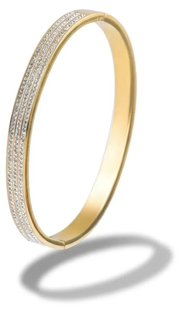 Bracelet rigide en acier massif plaqué or brillant finition miroir