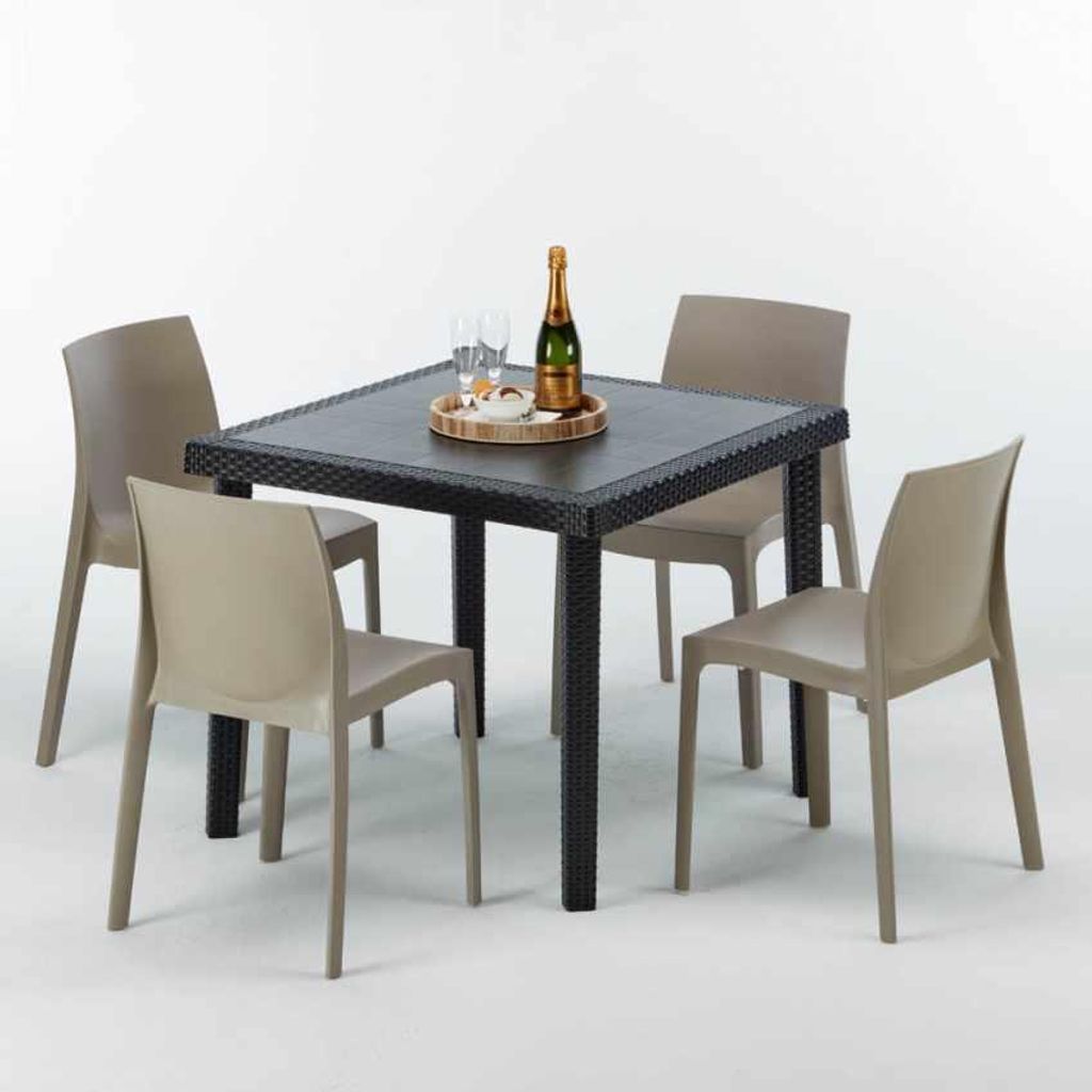 Schwarz Quadratisch Tisch und 4 Stühle Farbiges Polypropylen-Außenmastenset Grand Soleil Rome Passion - Beige