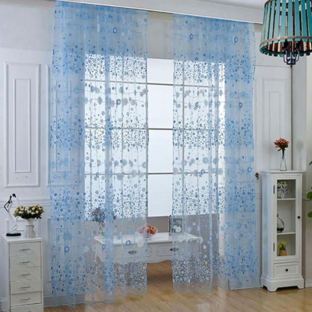 Fenstervorhang durchscheinend Blumenmuster Raumdekor Pastoral Balkon Valance für Home Office Cafe-Blau