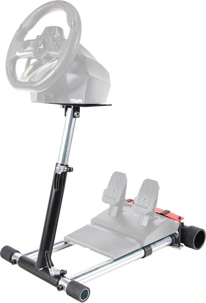 A racing wheel stand with pedals and a steering wheel mount, shown against a white background.