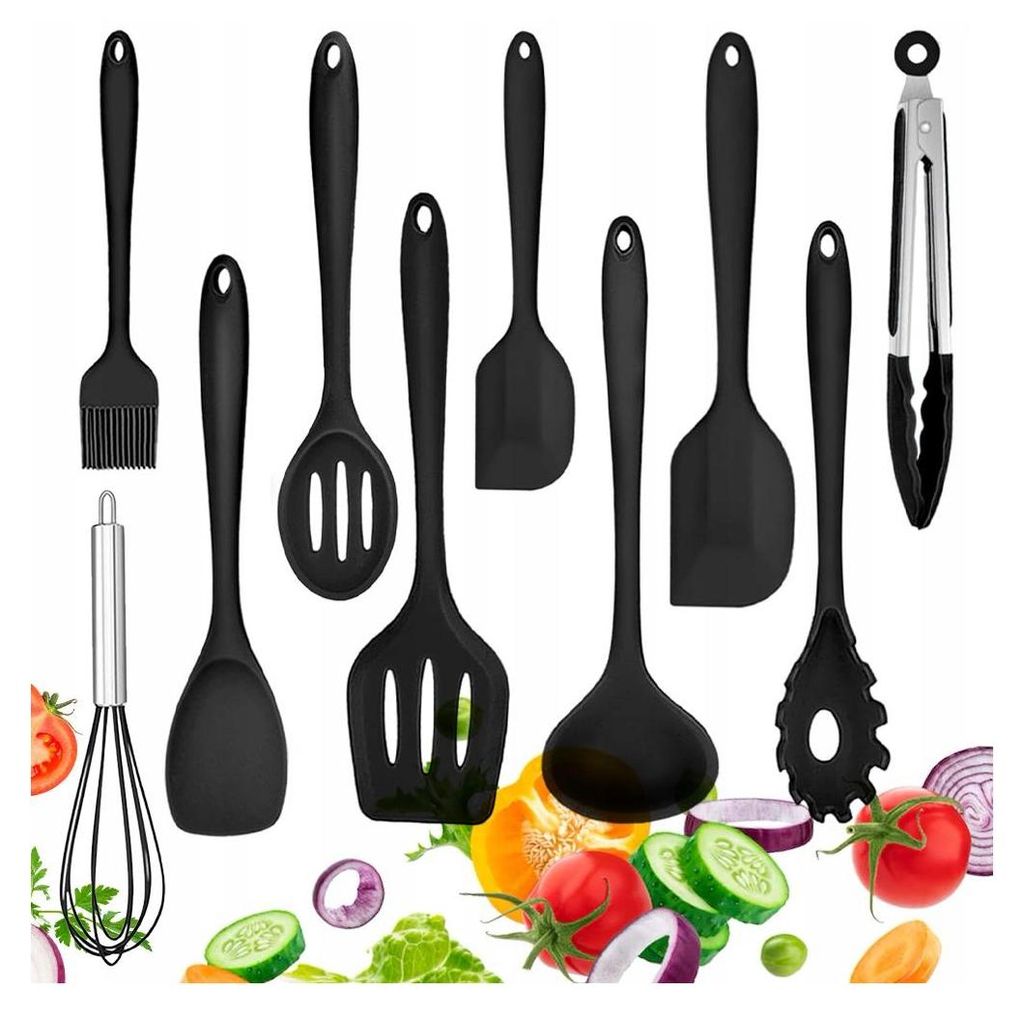 10X Teflon Silikon Küchenutensilien Löffel Spachtel Set Xxl Schwarz