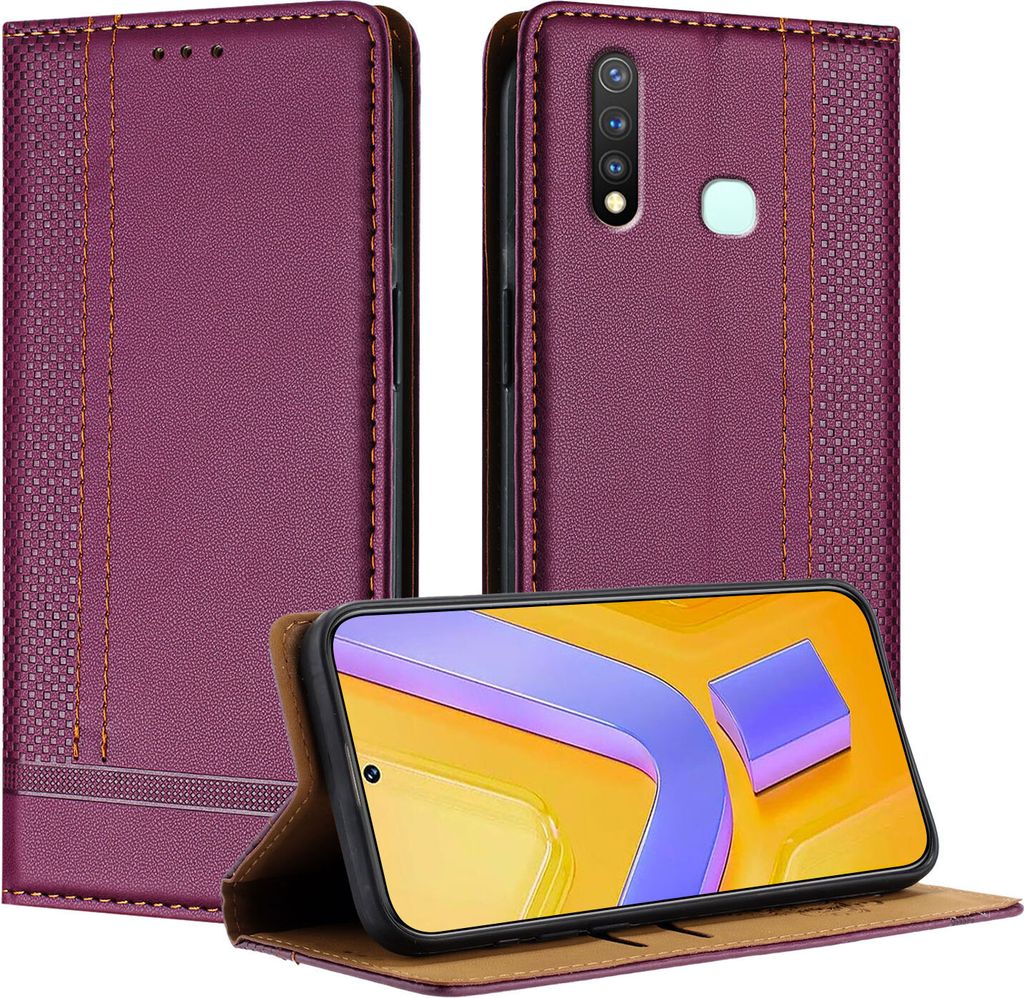 Handyhülle für Vivo Y19 Leder Flip Klappbare Schutzhülle mit Standfunktion Lila