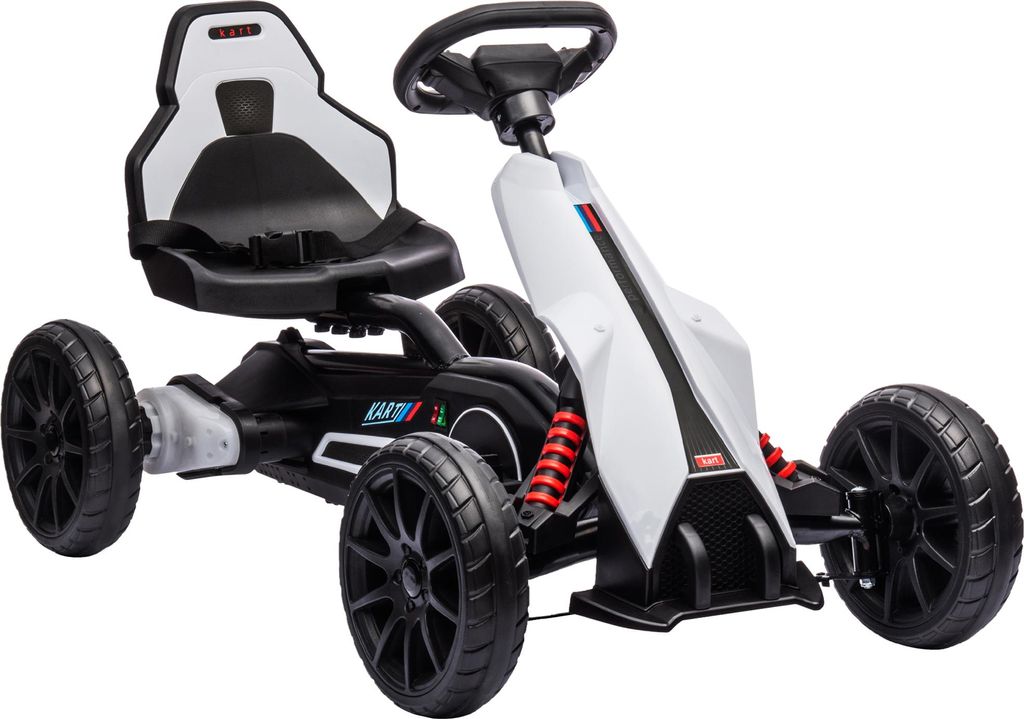 Go-Kart für Kinder, Elektro-Kart, bis 5 km/h, Sicherheitsgurt, Sitz mit Rückenlehne, Kunststoff, Metall, Weiß
