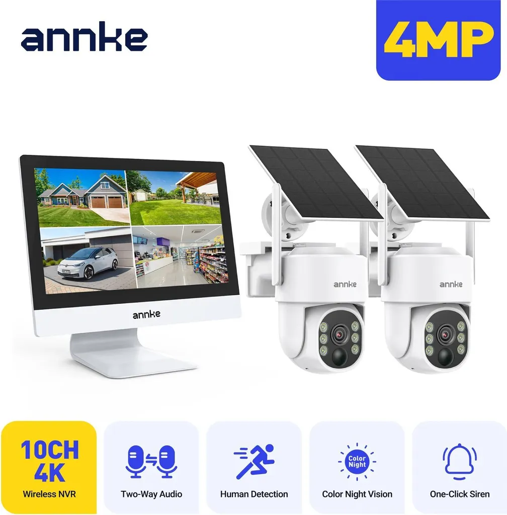 Caméra de surveillance jardin et maison 4MP - Sans fil 2PCS 9000mAh