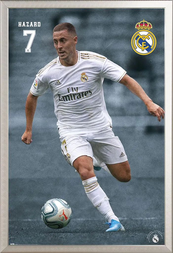 Poster Real Madrid Hazard 19/20 Cornice Alluminio Shinsuke Maxi Argento