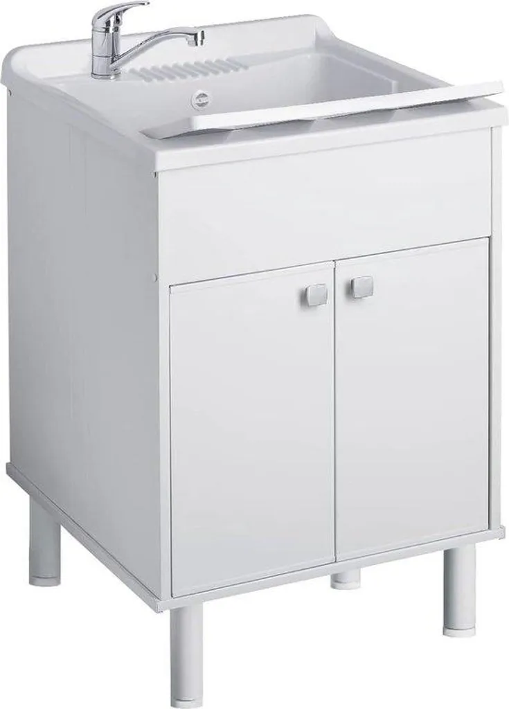Évier de buanderie Wit avec meuble bas, lavabo blanc 60x50x85 cm