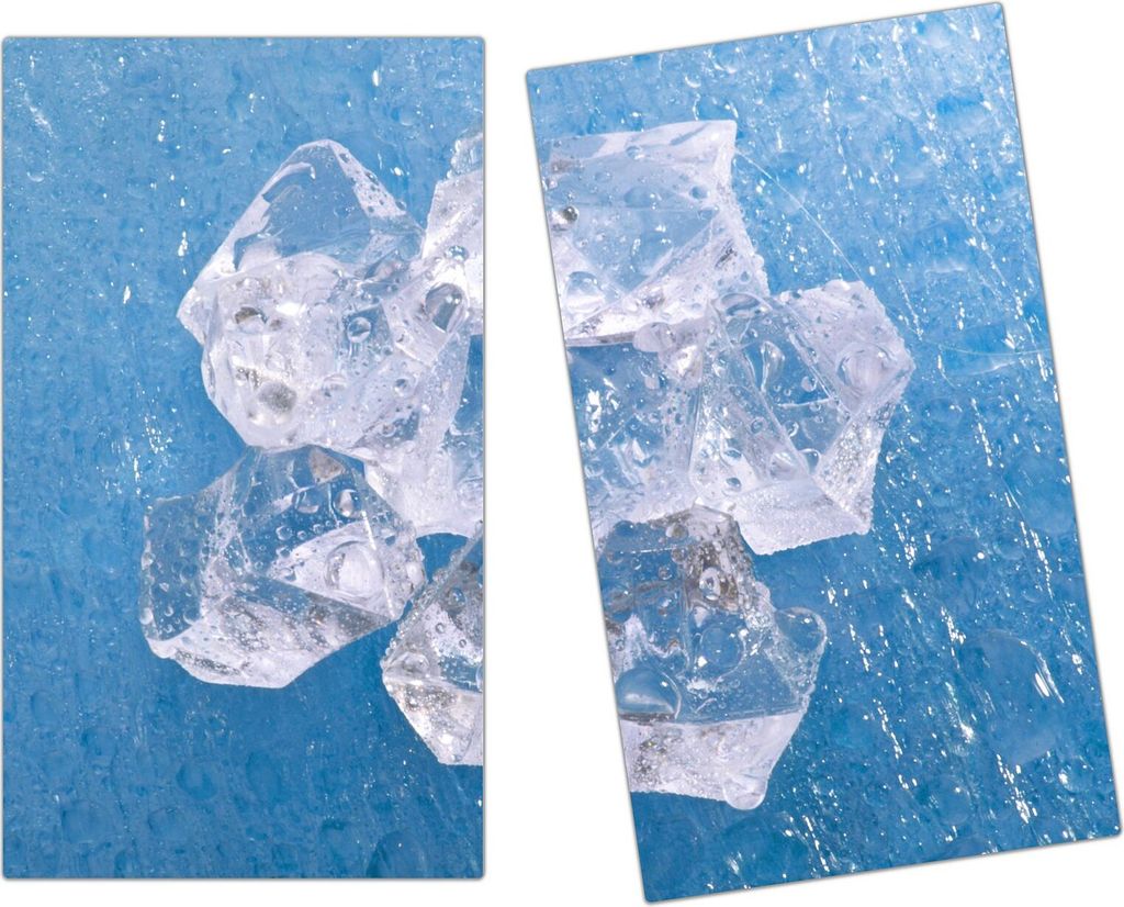 Spritzschutz Herdabdeckplatte Schneidebrett aus Glas Verschiedene Eiswürfel 2-Teilig (60x52cm)