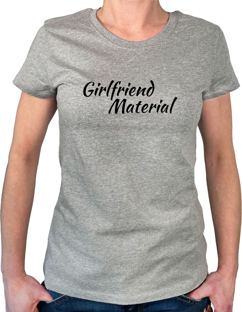 Huuraa Damen T-Shirt Girlfriend Material Schriftzug XL Sport Grey Bio Baumwolle Fairtrade Damenshirt Geschenkidee