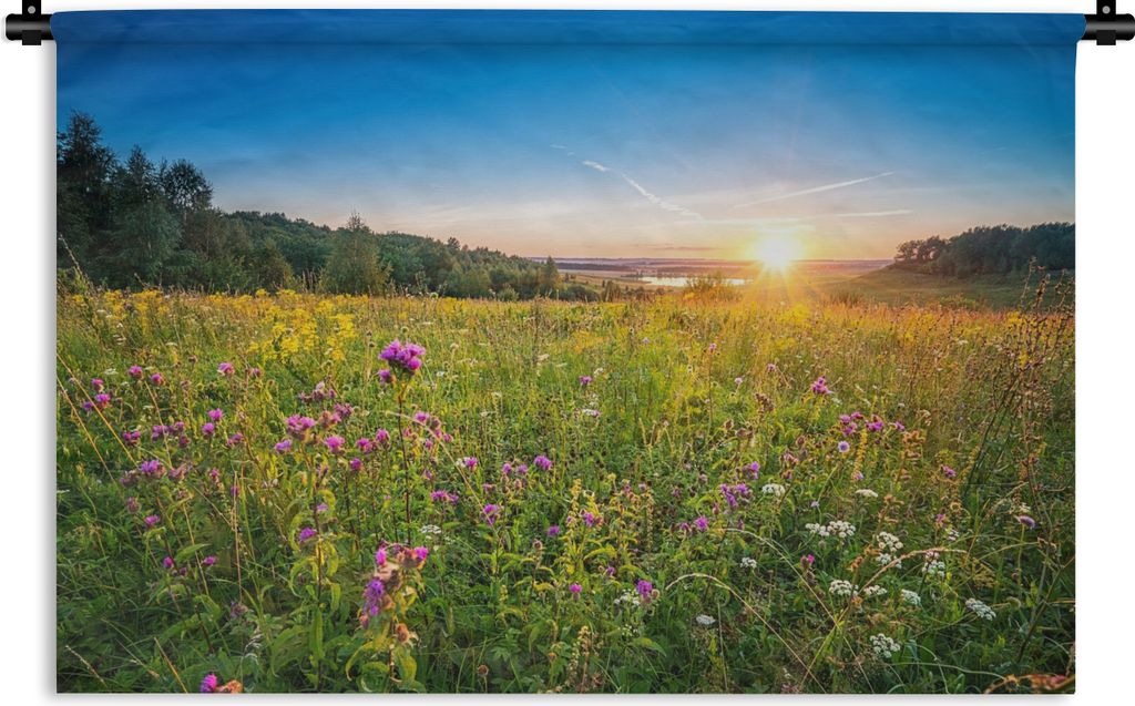MuchoWow Wandteppich Wandbehang Sonne - Gras - Blumen 60x40 cm Tapisserie Dekoration Wandtuch - Wanddekorationen