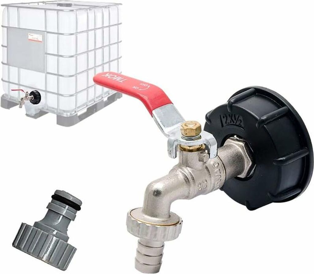 S60X6 IBC-Wasserhahnanschluss aus verchromtem Messing mit 1/2" (13 mm) Schlauchanschluss, Ablaufbehälteradapter, für Gartenarmaturen, für Tankad...