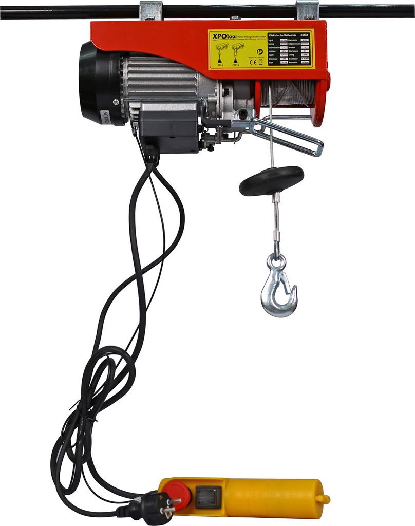 Wiltec Elektrische Seilwinde 540W bis 125/250kg, Motorwinde mit Seilzug 12/6m und Einhandbedienung, Elektroseilwinde