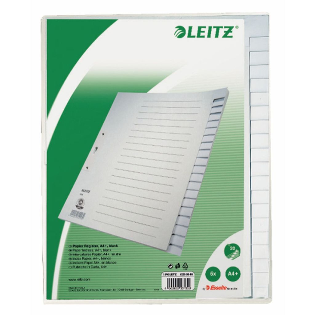 Esselte Leitz 5 Ordnerregister 1220 DIN A4 VollformatÜberbreite blanko grau