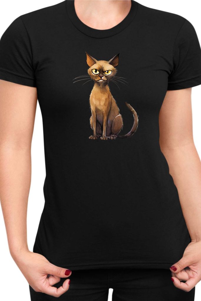Damen T-Shirt Funny Cats Breeds Burmese Cat 019, Lady M / Schwarz