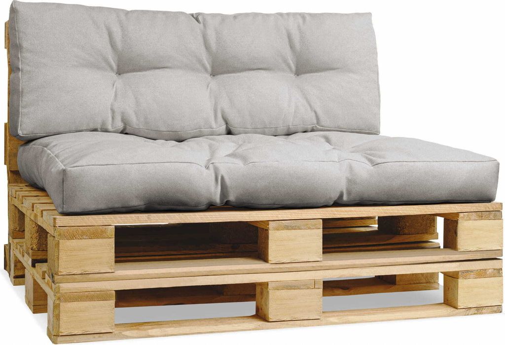 Palettenkissen für Europalette - Rückenlehne 40x120 cm, Sitzkissen 80x120 cm hellgrau - aus dickem Polsterstoff, mit weicher Füllung - Outdoorki...