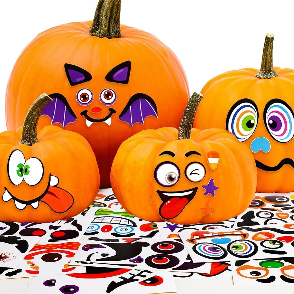 Kit Décoration Citrouille Halloween 32 Pièces Autocollants Multi-Visages