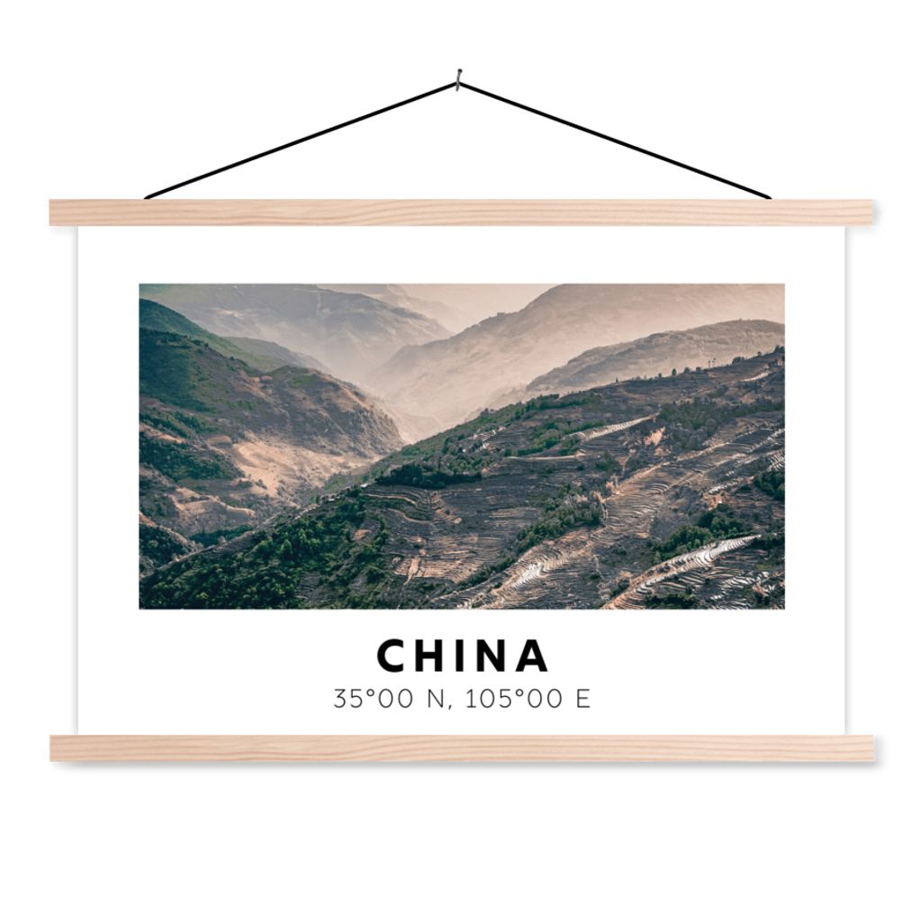 MuchoWow Textilposter China - Berge - Asien 60x40 cm mit holzfarbenen Rahmen - Bilder