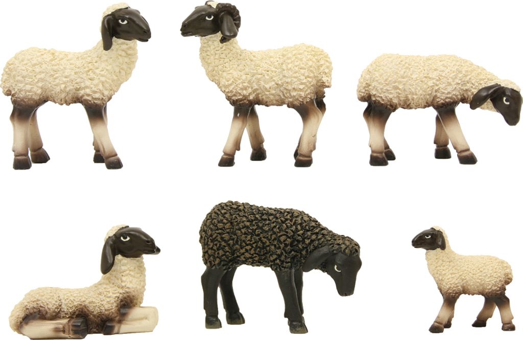 6x FADEDA Schwarznasen-Schafherde / Höhe:6 cm / handbemalt / detailgetreue Krippen Figuren - Weihnachten Tisch Dekoration Krippe Zubehör