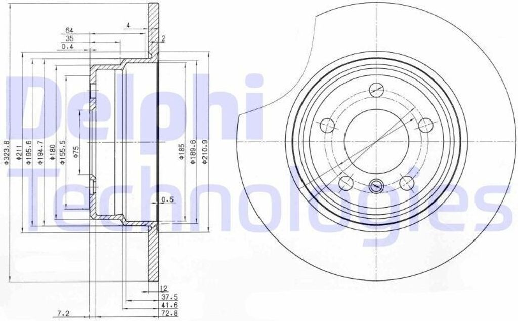 2x DELPHI Bremsscheibe BG3629 für BMW X5 (E53) 80mm 324mm Produktbild 