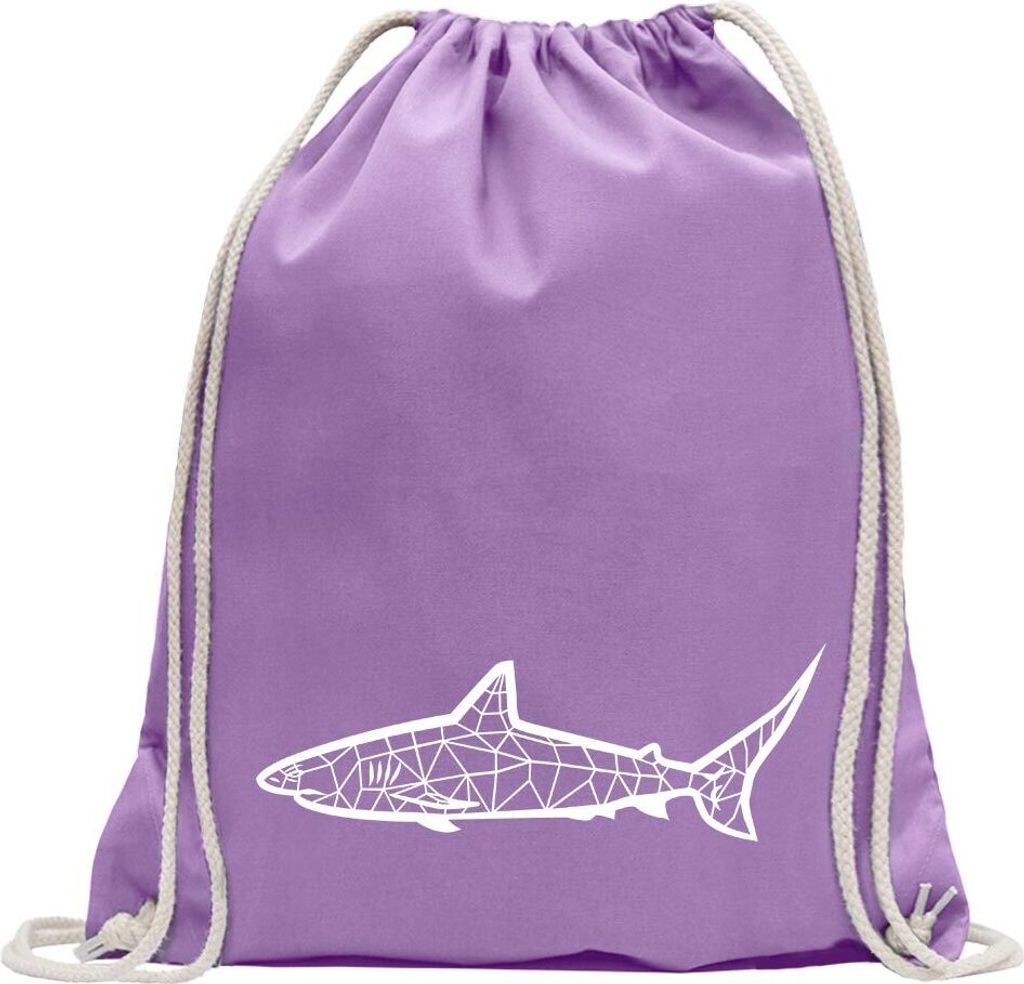 Kiwistar - Turnbeutel - lavendel - Polygon Haifisch Figur Tier Art - Fun Rucksack Sport Beutel Gymsack Baumwolle mit Ziehgurt