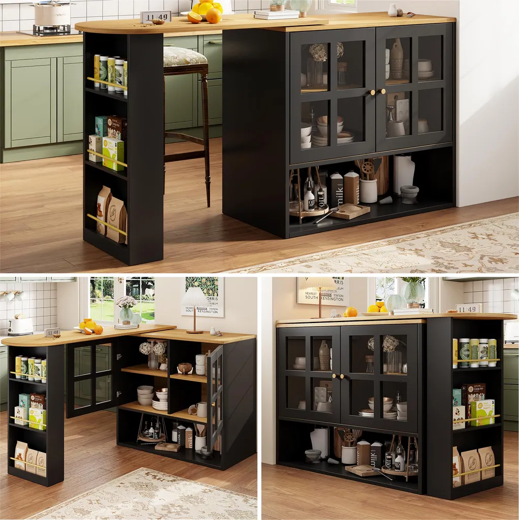 Buffet pivotant Fortuna Lai à 360° noir avec 5 niveaux de rangement