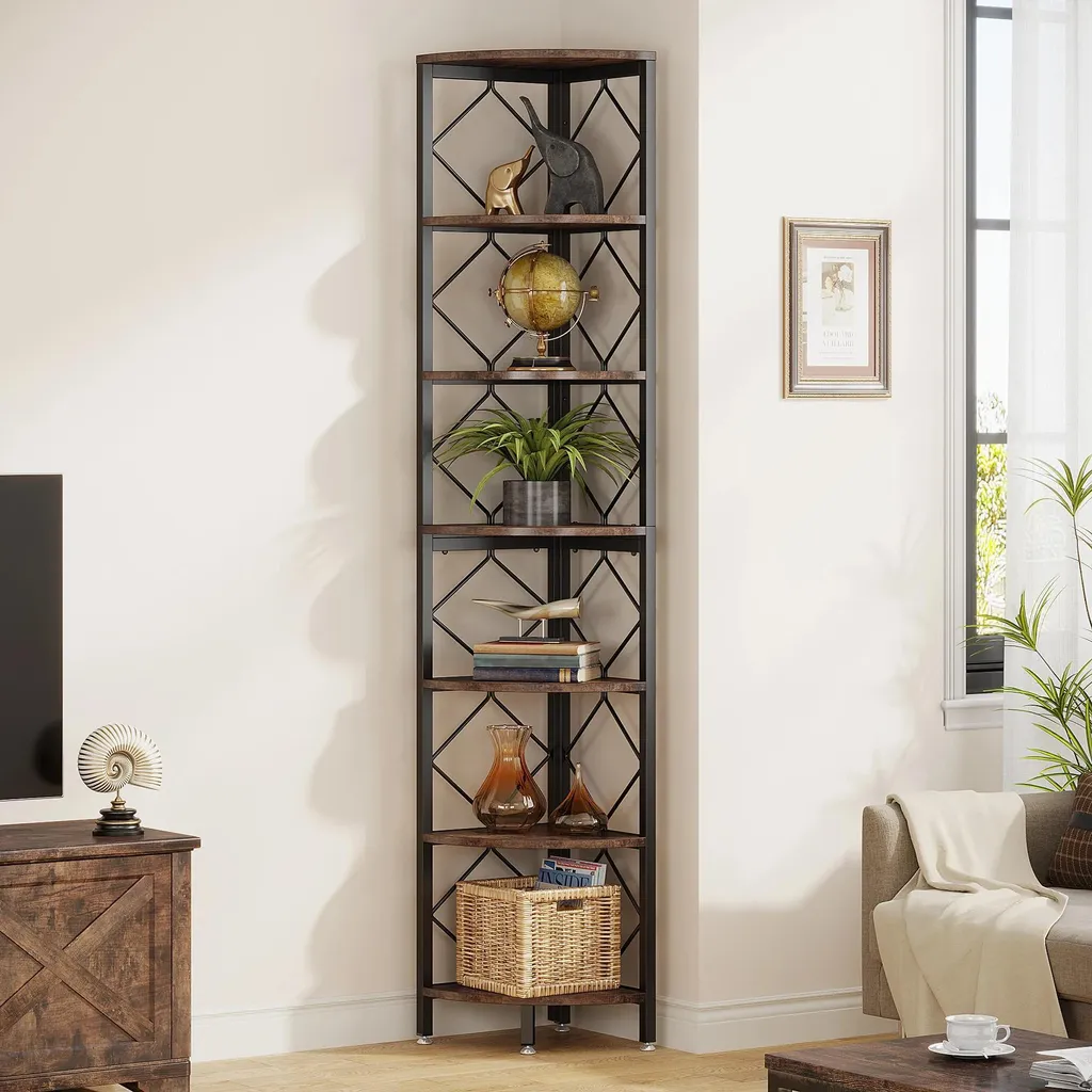 Aménager un angle vide : bibliothèque industrielle 200 cm étroite marron