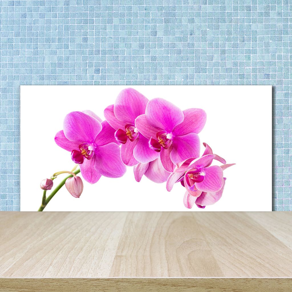 Tulup Küchenrückwand Spritzschutz aus Glas -100x50 -Spritzschutz auf gehärtetes GlasDeko Blumen & Pflanzen Rosa Orchidee