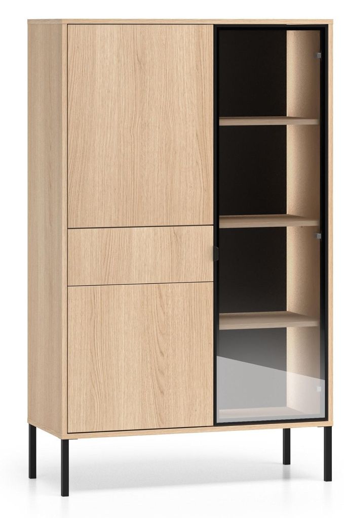 Selsey Barnee – Vitrine 3-türig mit LED, Eichenoptik, 92 cm