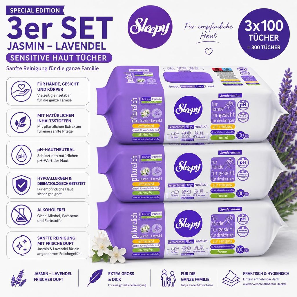 Sleepy Easy Clean Sensitive Feuchttücher Jasmin - Lavendel Produktbild 