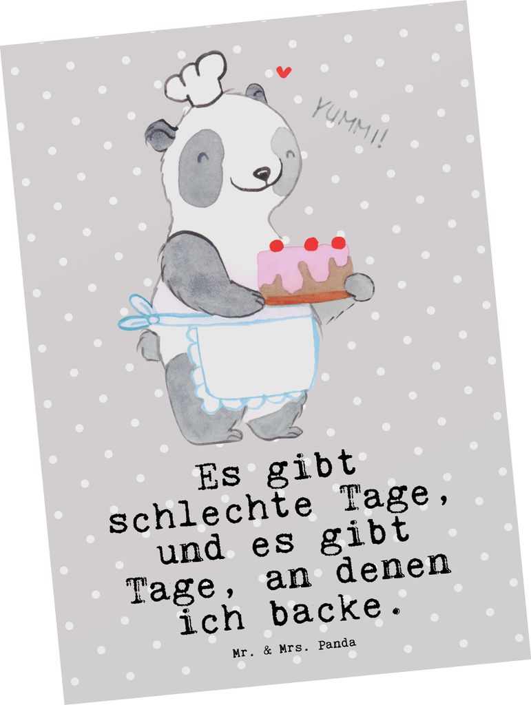 Mr. & Mrs. Panda Postkarte Panda Backen - Grau Pastell - Geschenk, Hobbybäcker, Kuchen, Ansichtskarte, Ansichtskarten, Postkarten, Fotokarte, Gru...