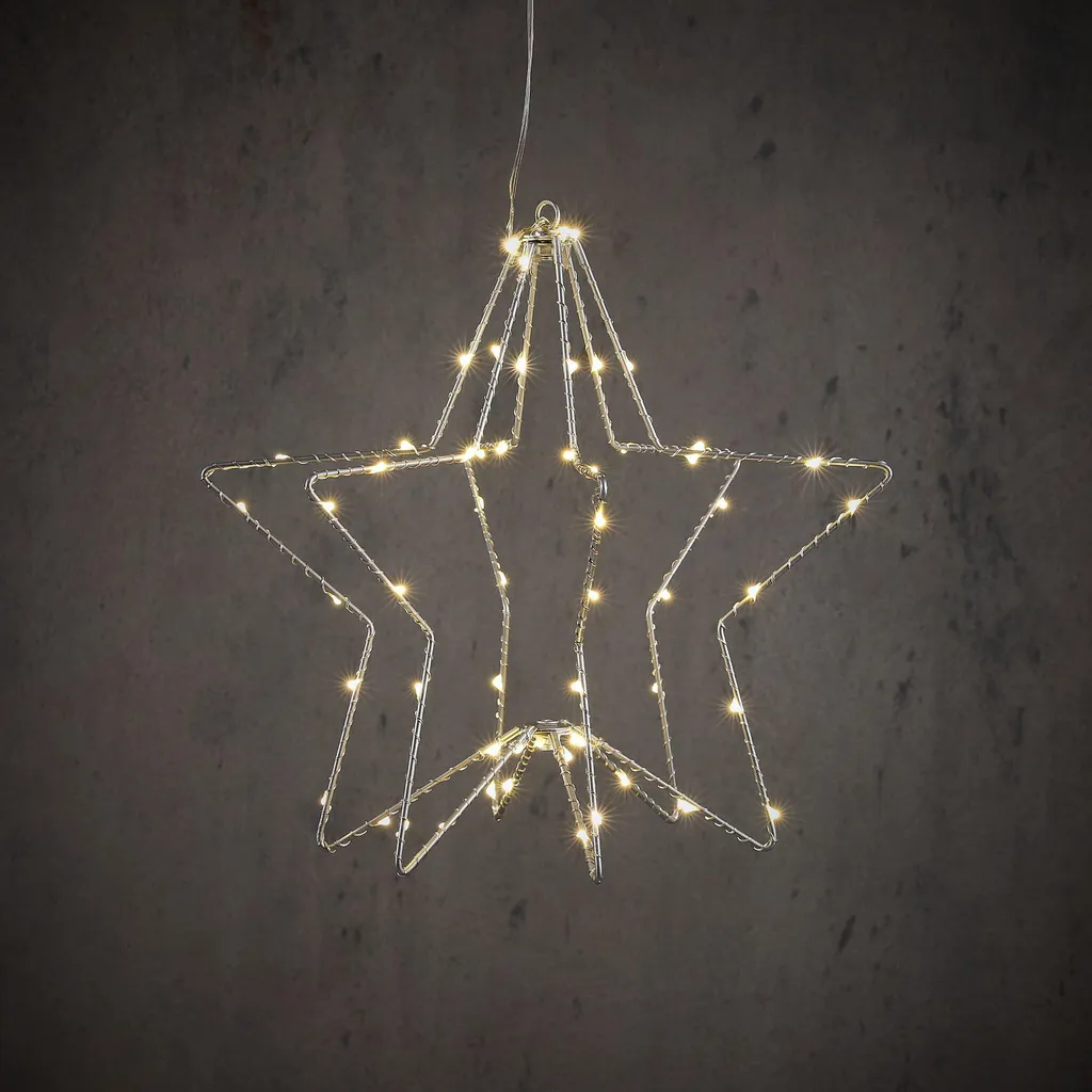 Luca Lighting Étoile LED 3D 60 LED Blanc Chaud à Piles 30 cm Argenté