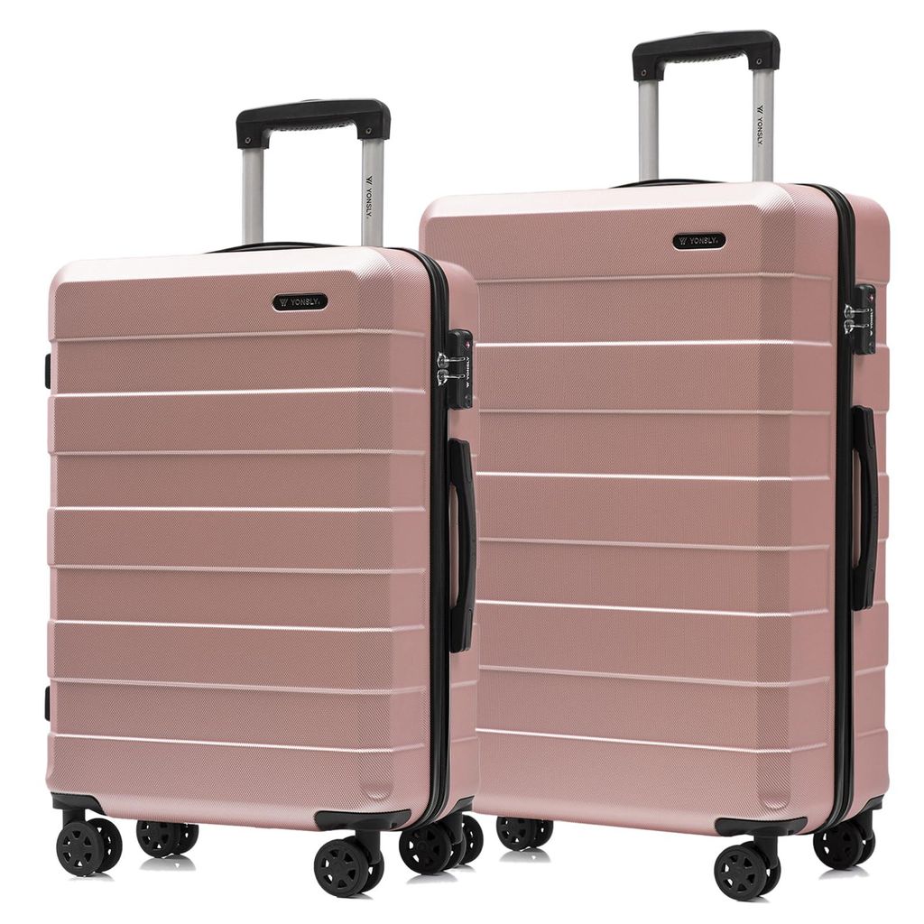 Suitcase Set, Rollkoffer Handgepäck, Kofferset, mit 4 Rollen 360°, Hartschalenreise Zahlenschloss, Weicher Gummigriff (2er Set, L&XL, Roségold)