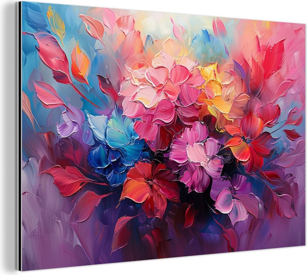 MuchoWow Wanddekoration Metall Metallbild Wandkunst 120x80 cm Blumen - Malerei - Abstrakt - Farbenfroh MuchoWow Aluminium Gemälde - Alu Bild
