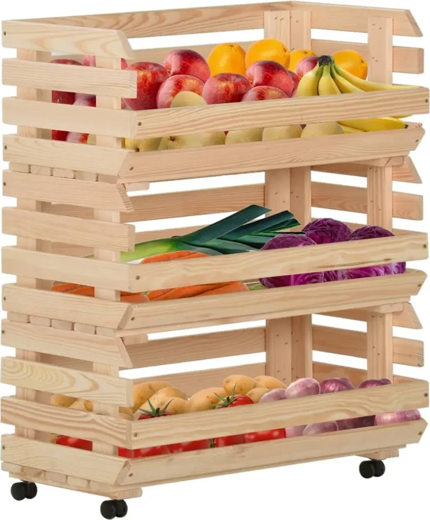 Carrello Portafrutta e Verdura Legno Pino 77x30x80 cm Salvaspazio - 2