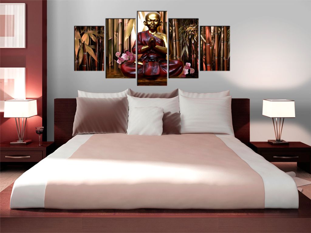Akustikbild Buddha 200x100 cm Bilder Akustikschaum Hochleistungsschallabsorber Schallschutz Leinwand 5 tlg Wandbild Raumakustik Schalldämmung 0201...