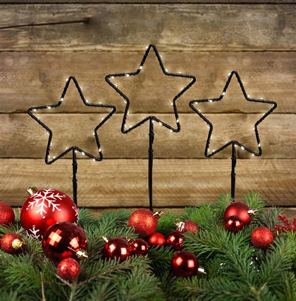 3er Set Weihnachtssterne aus Metall fr Auen mit Erdspie,