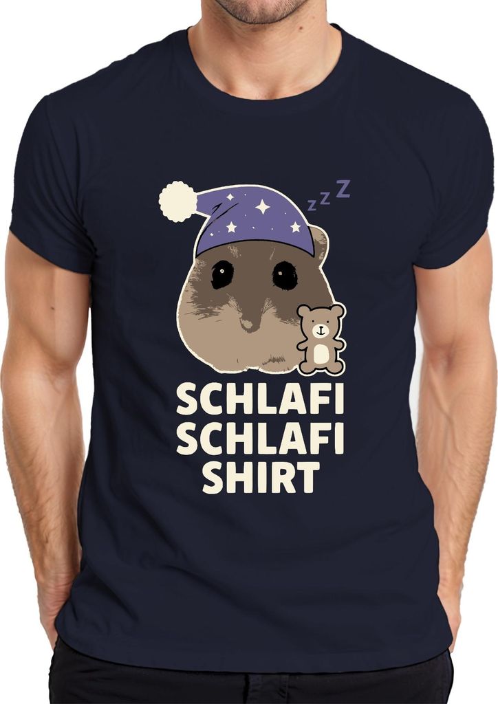 Schlafi Schlafi Hamster Nachtmütze Teddy süß Schlafmütze Meme Herren T-Shirt, Navy, S