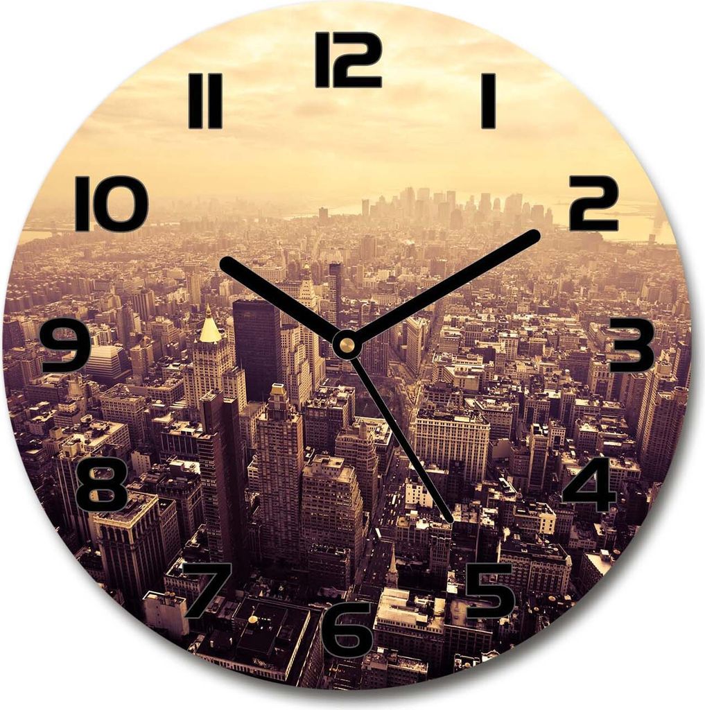 Wanduhr aus Glas 30fi Glasbild Glasuhr Gehärtetes Glas - schwarze-zeiger - Manhattan New York