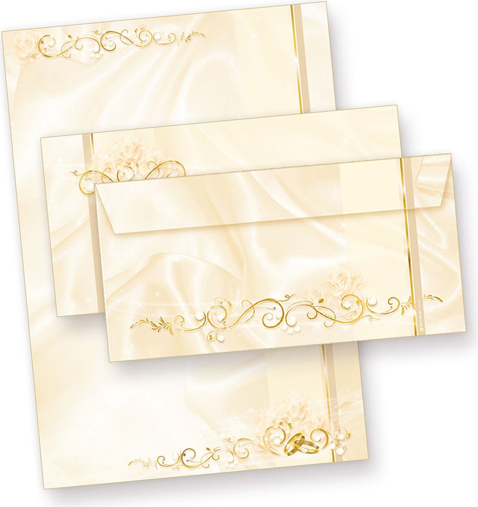 Briefpapier Hochzeit creme (100 Sets inkl. Kuverts) beidseitig bedrucktes A4 Schreib-Papier inkl. Umschläge, für Einladungen