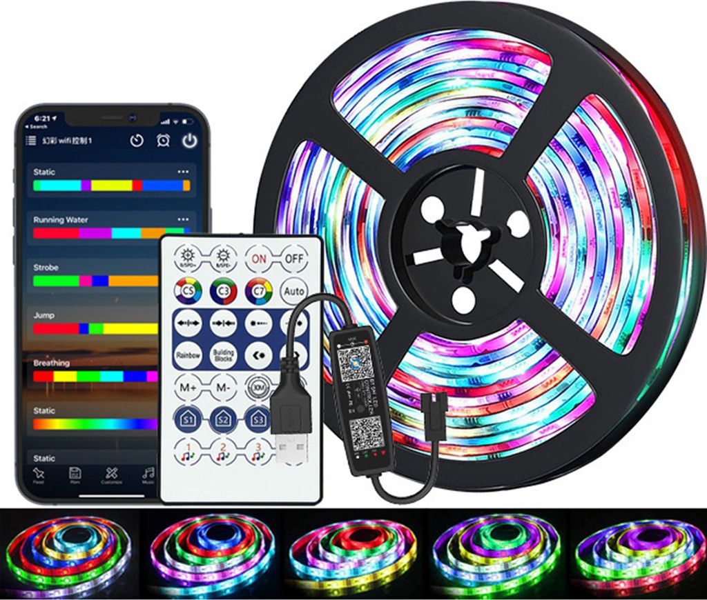 Musiksynchronisation, Farbwechsel, App-Steuerung, RGB-Streifen fuer Raum, Zuhause, Party-Dekoration
