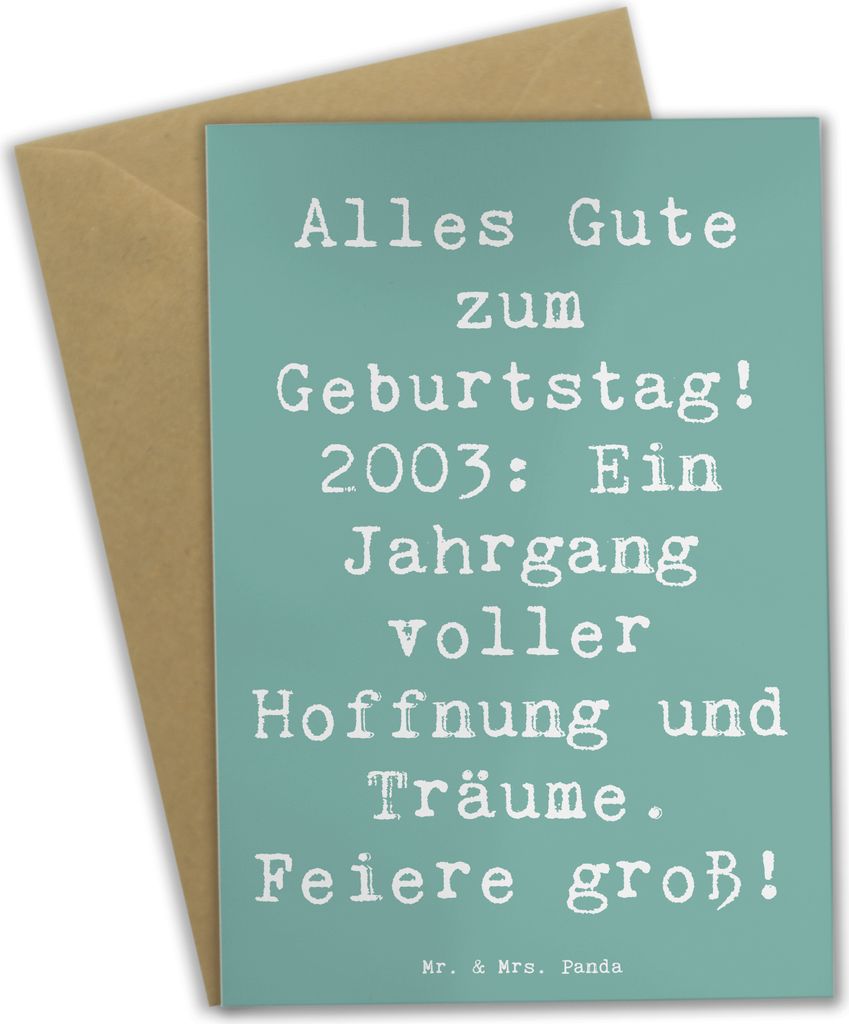 Mr. & Mrs. Panda Grußkarte Spruch 2003 Geburtstag - Meeresbrise - Geschenk, Erinnerungen, Grußkarten, Glückwunsch, Jahrgangsgeschenk, osterkarte...