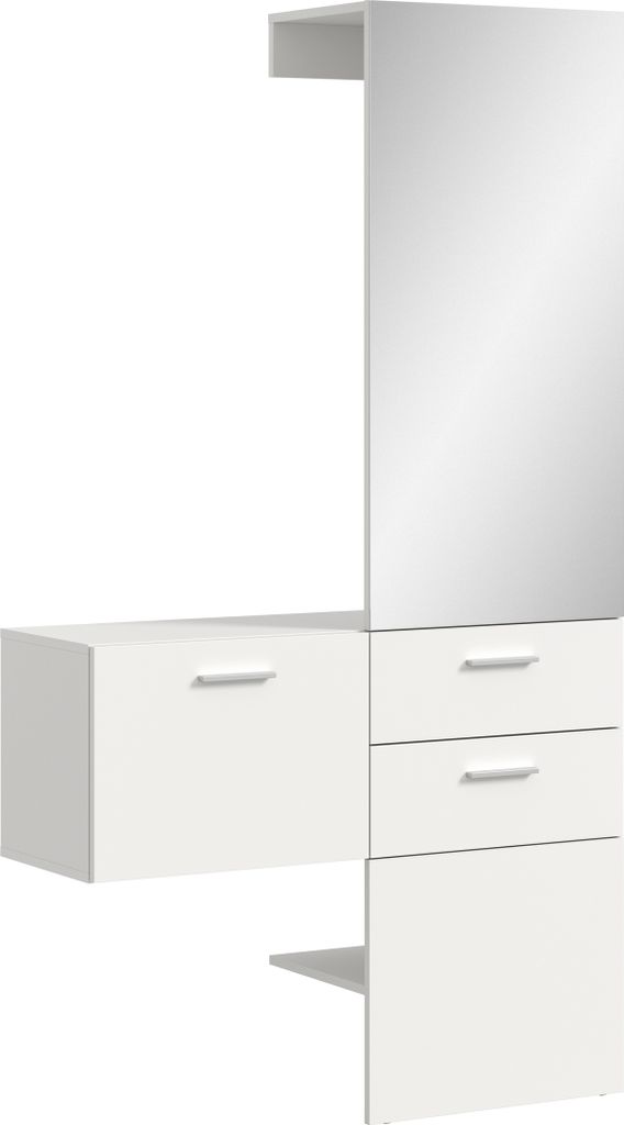 Garderoben-Set >Vaga< (2-teilig) Klappe, Schübe, Spiegel / Weiß - 104x190x36cm (BxHxT)