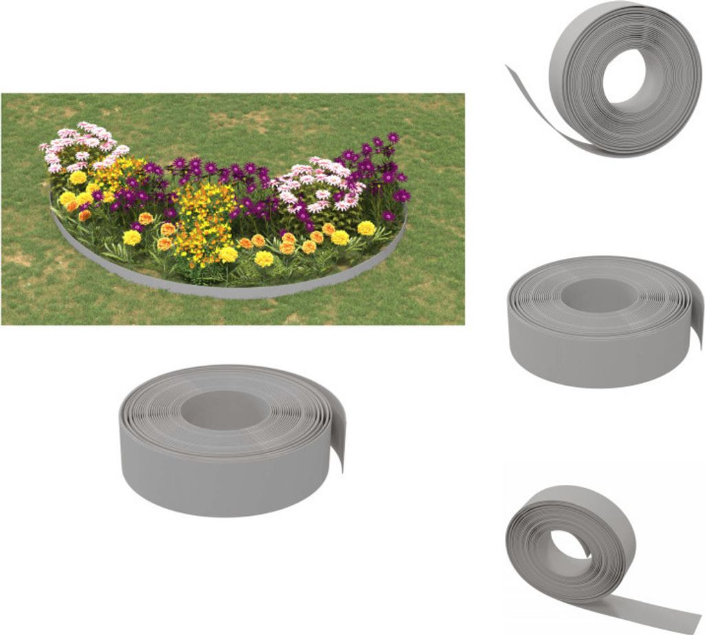vidaXL Rasenkante Grau 10 m 15 cm Polyethylen - Beeteinfassungen