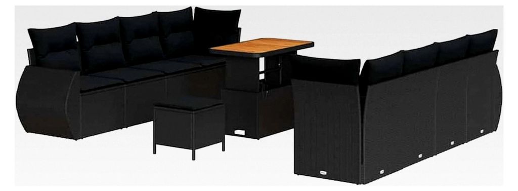 Modulares Garten-Sofa-Set aus Poly-Rattan mit Kissen - Schwarz, für den Sommer und den Außenbereich