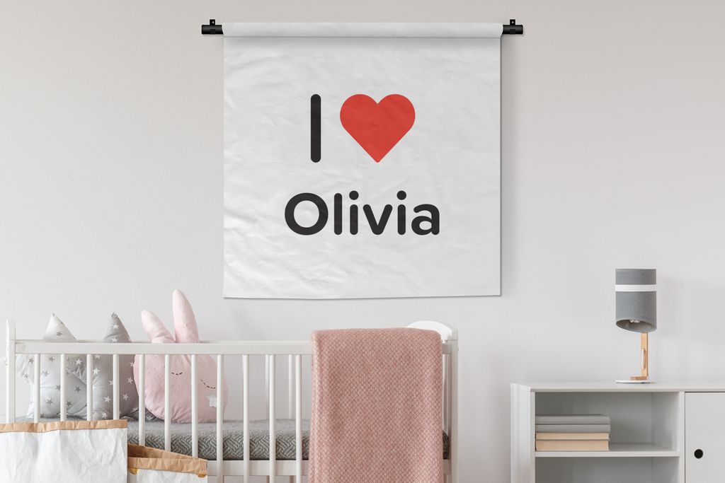 MuchoWow Wandteppich Wandbehang Ich liebe - Olivia - Mädchen 90x90 cm Tapisserie Dekoration Wandtuch - Wandaufhänger