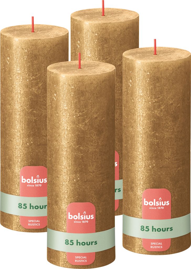 Bolsius 4er Set Kerzen, 19cm, gold