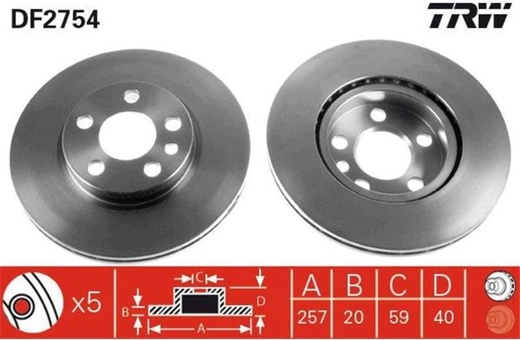 TRW Bremsscheiben (2 Stück) Vorderachse DF2754 Produktbild 