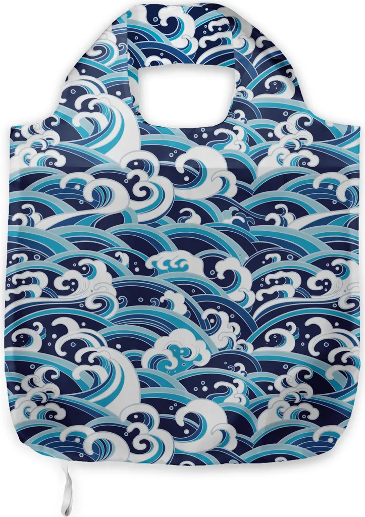 ABAKUHAUS Borsa a mano giapponese in tessuto, schiuma Water Splash, pratica borsa per lo shopping di tutti i giorni, azzurro pallido blu navy