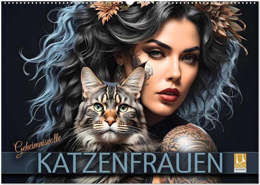Geheimnisvolle Katzenfrauen (Wandkalender 2026 DIN A2 quer), CALVENDO Monatskalender